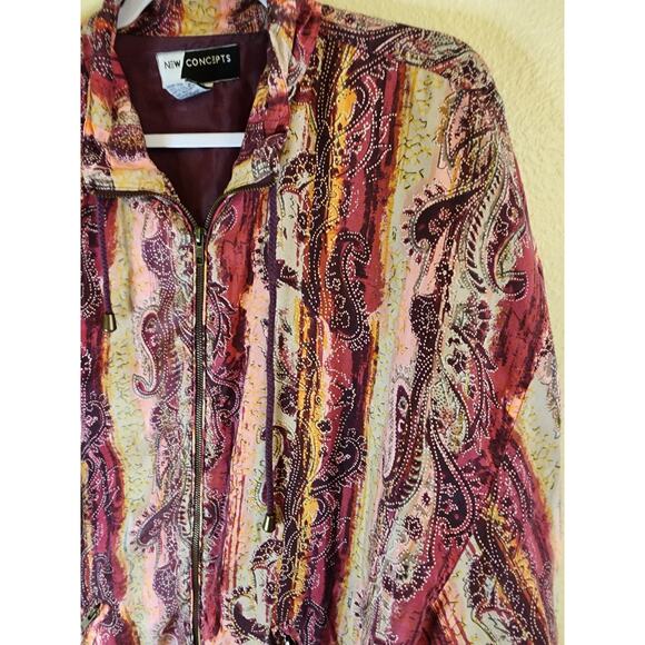 NEW CONCEPTS 100% Silk Red Paisley 90s Style Print Zip Up Jacket Womens XL - Picture 3 of 9